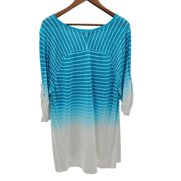 Womens Blue White Striped Tunic Top Size 2XL 3/4 Roll Tab Sleeve Grace Elements - Picture 2 of 12